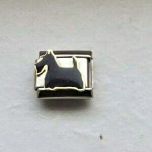 Black enamel Scottish Terrier 9mm stainless steel italian charm bracelet link
